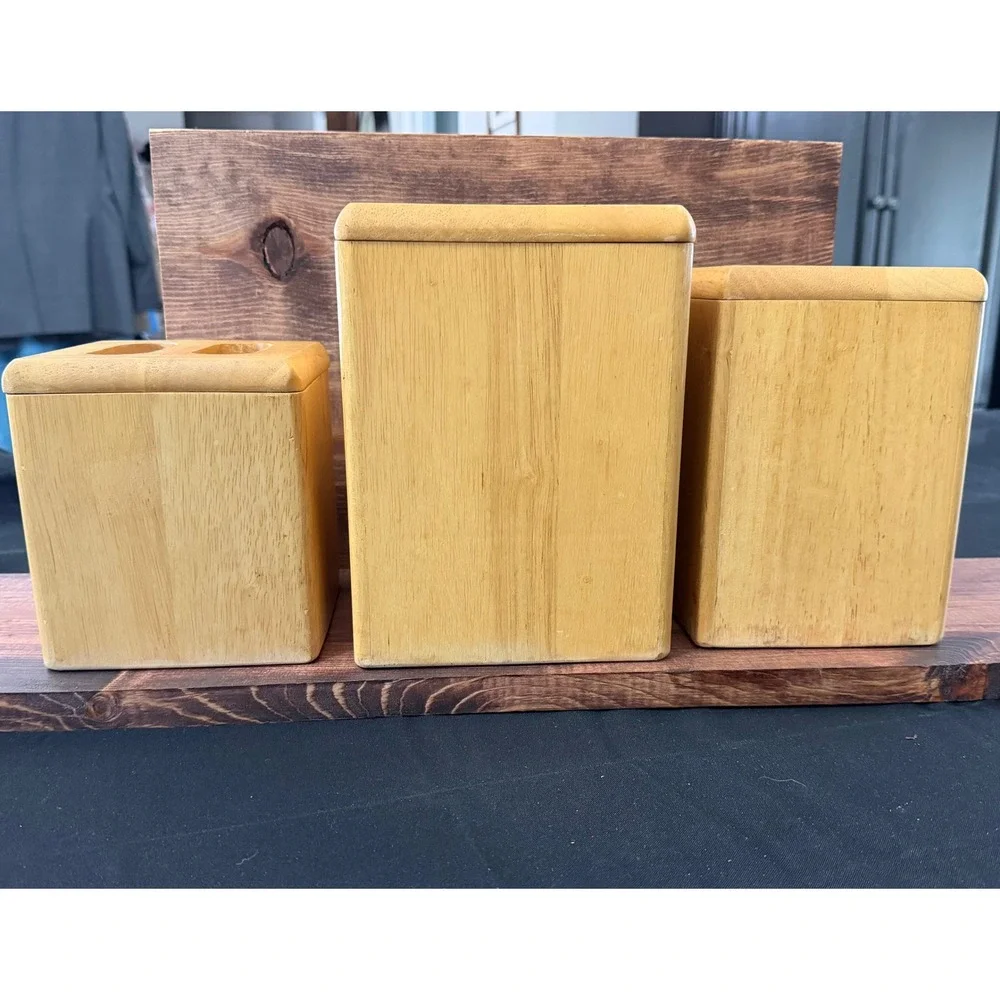 Vintage Kamenstein Wood Canister Set 3 Piece Square Nesting Kitchen Storage